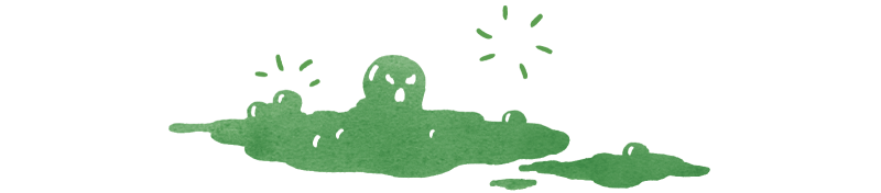 Grönt blobbmonster av vätska. För att illustrera sjuka hus och Sahlgrenskas golv.
