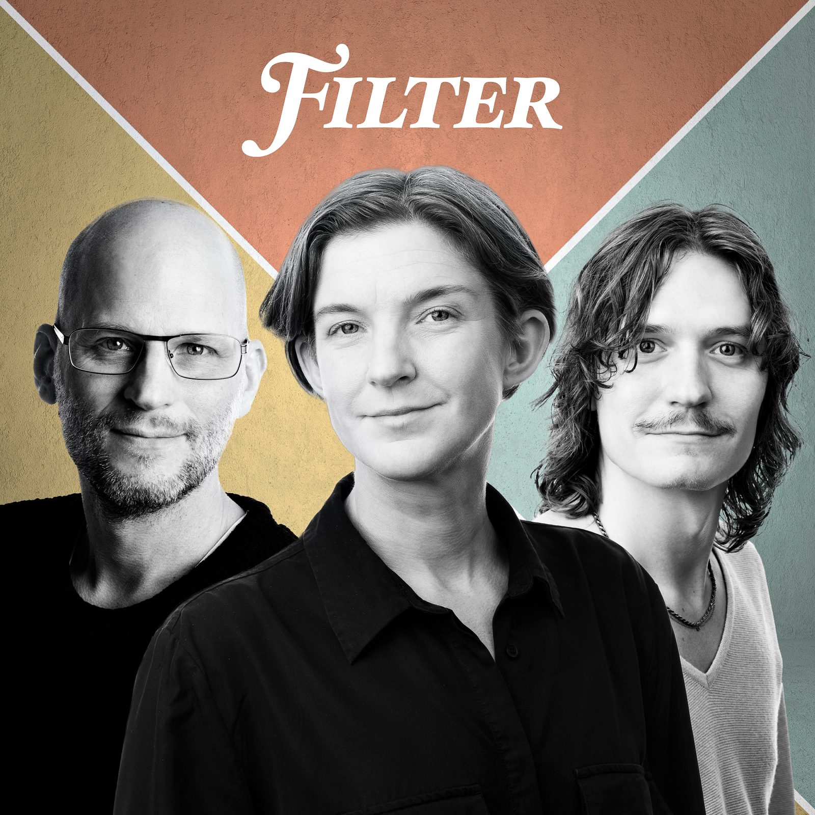 Mattias Göransson, Madelene Pollnow och Oskar Sonn Lindell på Filterpoddens omslag
