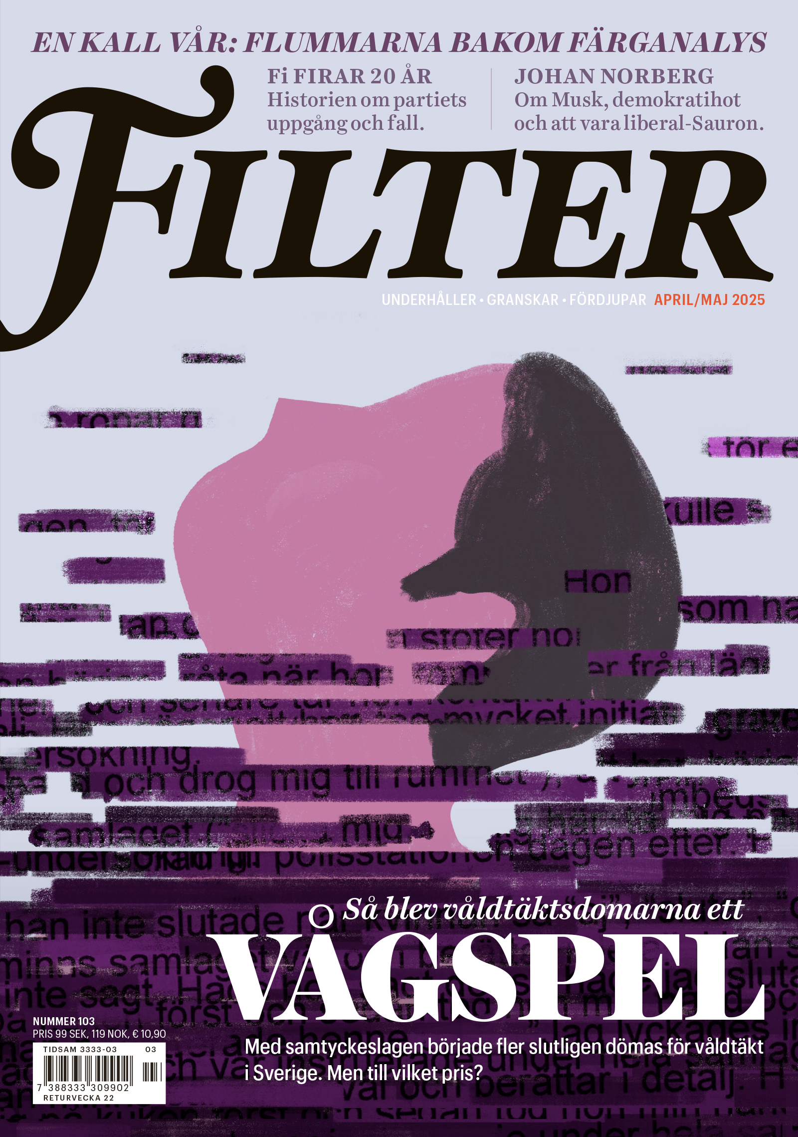 Omslaget för Filter nr 103. En person som druknar i en annans utsagor.