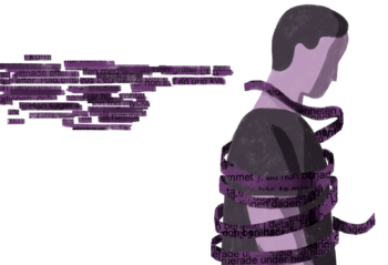 Illustration av utsagor som bildar en hand som pekar mot en anonym person som även är fysiskt insnärjd av dessa.
